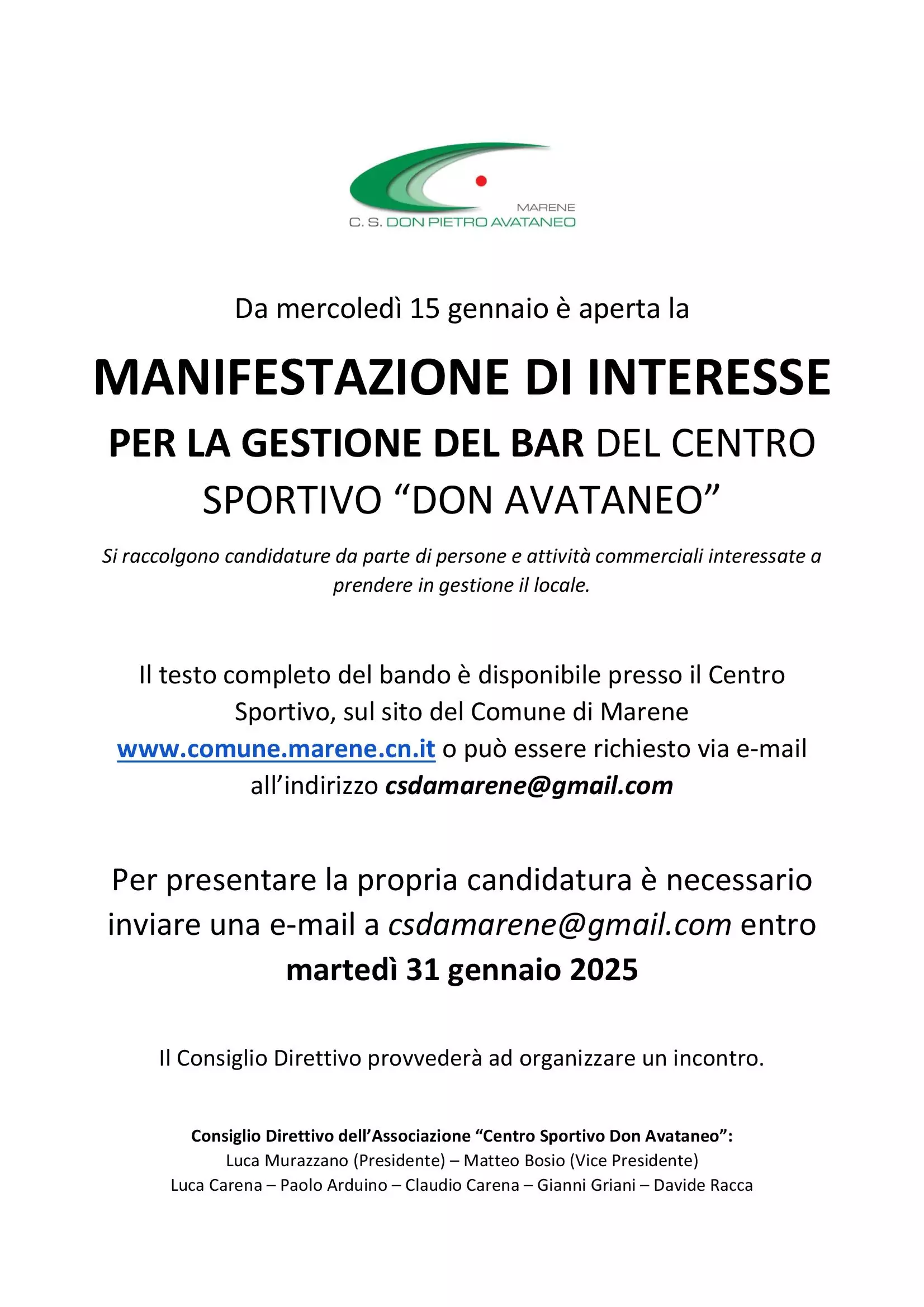 Avviso Manifestazione di Interesse