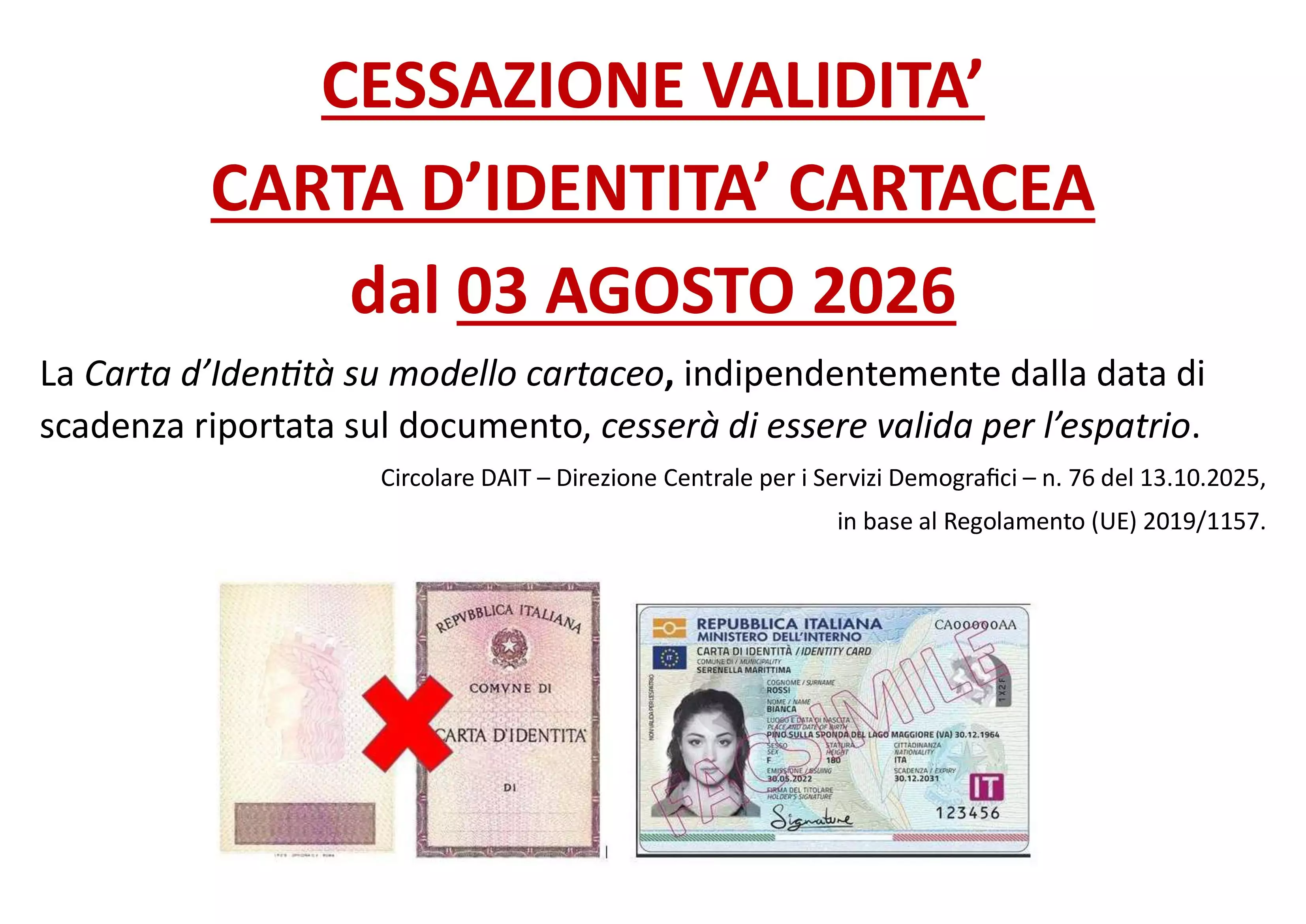 AVVISO SCADENZA CARTA D'IDENTITA' CARTACEA